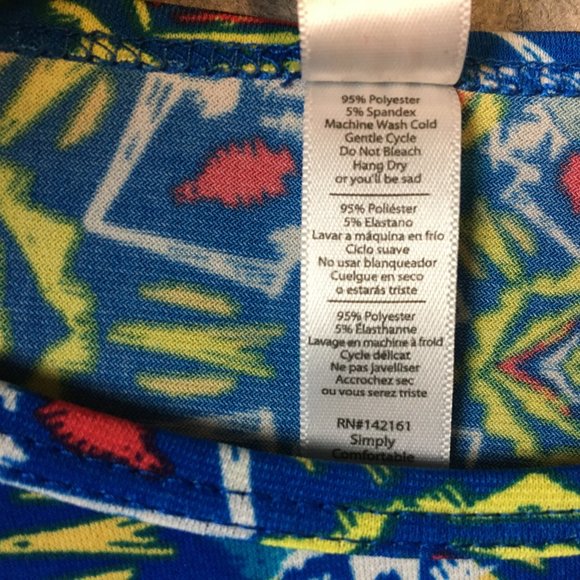 LuLaRoe T Shirt 3X Short Sleeve High Low Knit Geometric Print Blue Casual Scoop - Picture 6 of 9